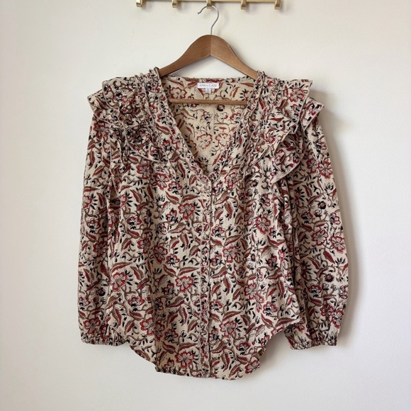 Anna Cate Ruffle Blouse Medium Button Up Autumn Floral - Picture 8 of 8